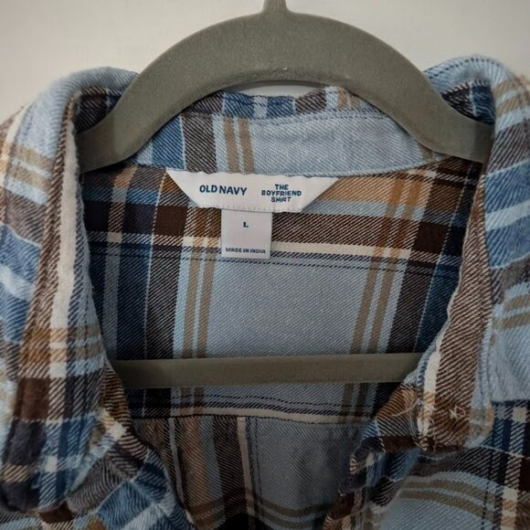 2 Old Navy Women's Flannel Boyfriend Button-Down Shirt Sz L - Picture 5 of 7